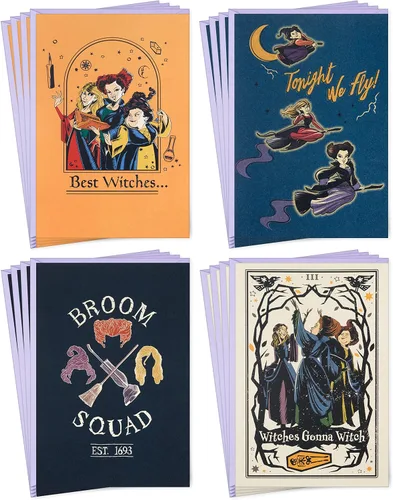 Hallmark Hocus Pocus - Surtido de tarjetas de Halloween, Sanderson Sisters (16 tarjetas y sobres)
