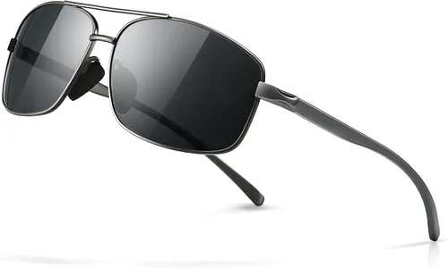 SUNGAIT lentes de sol polarizados rectangulares livianos con protección 100% contra rayos UV 01 2026 Marco Gunmetal Lente Gris