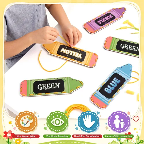 Miniatura 5 de Funrous 10 Pieces Kids Recognition Lacing Cards Thick Cardboard Educational Sewing Cards Double Sided Lacing Playing Games for Children Toddler