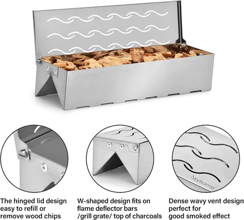 Miniatura 3 de Skyflame Caja de acero inoxidable para ahumar astillas de madera/ahumar – Accesorios universales para parrilla de sabor ahumado apto para parrilla