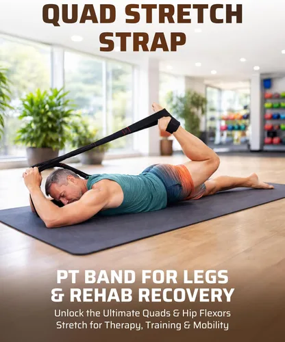 Miniatura 2 de THEFITGUY - Correa de estiramiento cuádruple con soporte de tobillo para fisioterapia 4-loop non-elastic strap for quad and hip flexor stretching