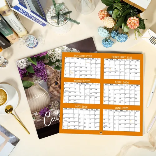 Miniatura 8 de Calendario 2026-2027 – Calendario de pared 2026-2027, julio de 2026 a diciembre de 2027, 12 x 24 pulgadas (abierto), calendario de gato de 18 meses