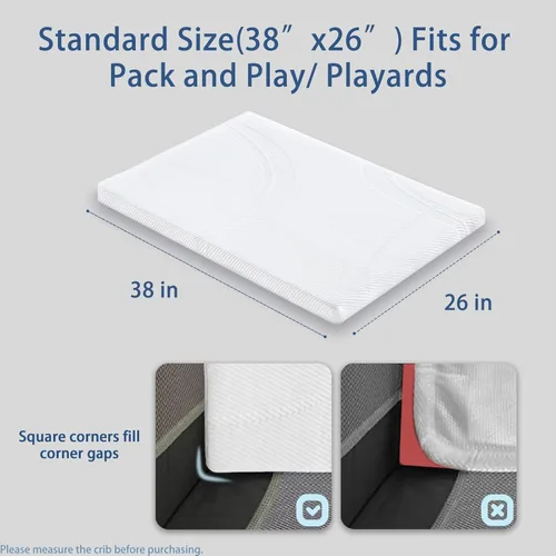 Miniatura 2 de Colchón Pack and Play de 38 x 26 x 1.25 pulgadas, protector de colchón Pack n Play con funda impermeable extraíble para bebés, colchón transpirable