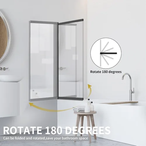 Miniatura 2 de Puerta corrediza de doble oscilación para bañera, puertas de ducha de vidrio templado sin marco de 22-36 x 55 pulgadas, panel de pantalla de baño