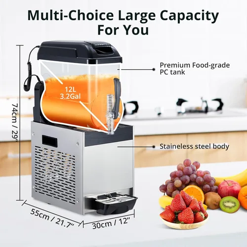 Miniatura 6 de Acekool Máquina comercial para granizados, batido de margarita congelada de 12L/3.2 galones, autolimpiante, máquina de granizado de acero inoxidable