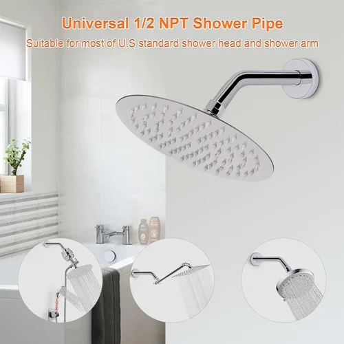 Miniatura 4 de Brazo de ducha con brida y cinta de teflón, tubo de ducha montado en la pared, brazo de extensión de acero inoxidable 304 para cabezal de ducha fijo