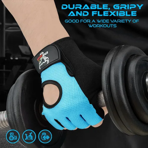 Miniatura 6 de BEAST RAGE Guantes sin dedos para levantamiento de pesas con acolchado de protección en la palma, guantes de gimnasio transpirables y ligeros