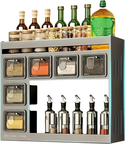 Organizador de especias para gabinete: solución de almacenamiento para ahorrar espacio en la cocina, soporte de pared o organizador de encimera para