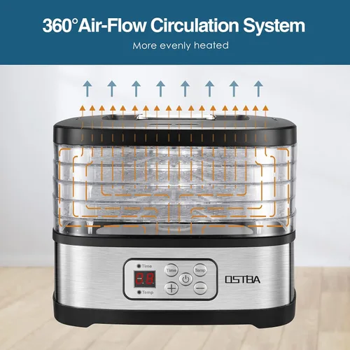 Miniatura 3 de OSTBA Máquina deshidratadora de alimentos con temperatura ajustable y temporizador de 72 horas, deshidratadores de 5 bandejas para alimentos