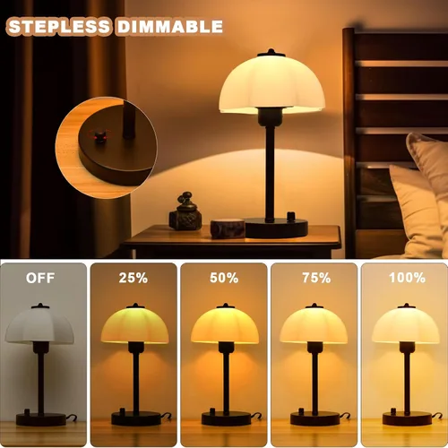 Miniatura 2 de Lámpara de mesa con pantalla de vidrio para dormitorio, lámparas de noche regulables continuas, lámpara de mesa pequeña con pantalla de vidrio