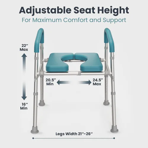 Miniatura 4 de PELEGON Asiento de inodoro elevado con asas (400 libras) – Silla de inodoro de altura y ancho ajustable con brazos, elevador de inodoro con asas