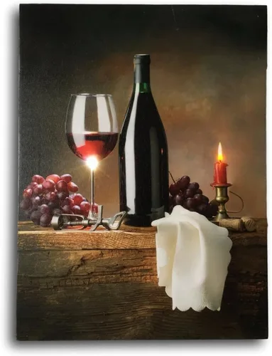 Miniatura 4 de BANBERRY DESIGNS Arte de pared LED de copas de vino, juego de 2 impresiones en lienzo iluminadas, decoración temática de vino, funciona
