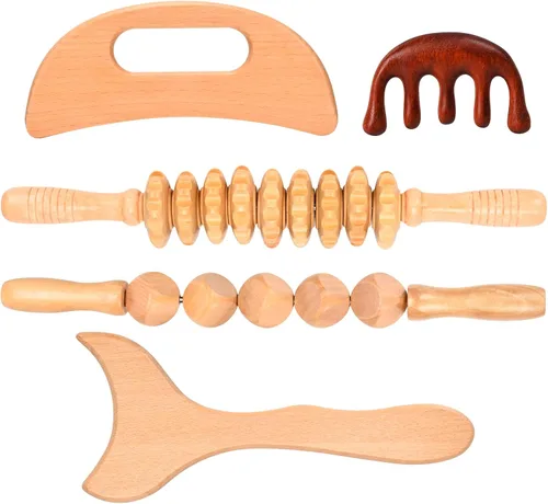 Miniatura 7 de Herramientas de rodillo de masaje de terapia de madera curvada, masajeador de drenaje linfático de madera, herramienta de masaje para celulitis