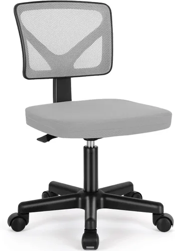 Miniatura 8 de Sweetcrispy Silla de oficina, ergonómica, de malla con respaldo bajo, giratorias, con ruedas, asiento cómodo sin brazos, soporte lumbar para el Azul