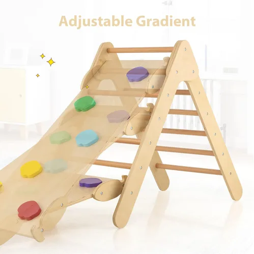 Miniatura 5 de OLAKIDS Pikler - Juego de triángulos 3 en 1, juguetes de escalada para niños pequeños, madera Montessori Baby Jungle Gym con rampa, escalera