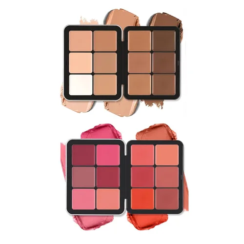 Paleta de corrector de 12 colores y paleta de rubor de 12 colores, maquillaje de cobertura completa, corrector para ojeras debajo de los ojos y
