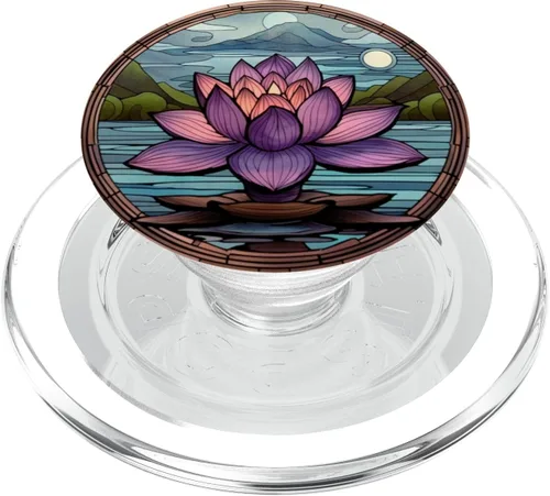 Miniatura 8 de PopSockets PopSockets PopGrip Intercambiable Floral Vitral Púrpura Abstracto Lotus Flower