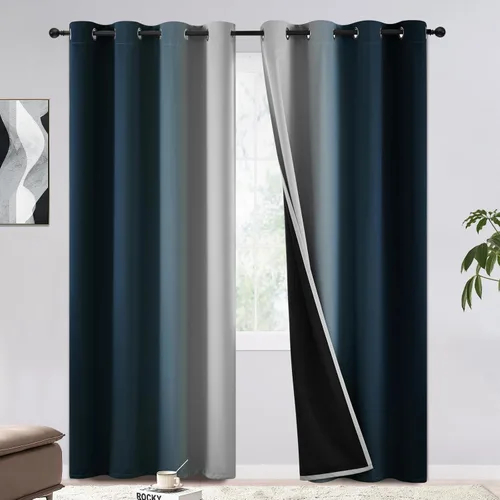 Miniatura 39 de COSVIYA - Cortinas 100% opacas y visillos con ombre, cortinas negras de 63 pulgadas de largo, 2 paneles, cortinas de oscurecimiento total