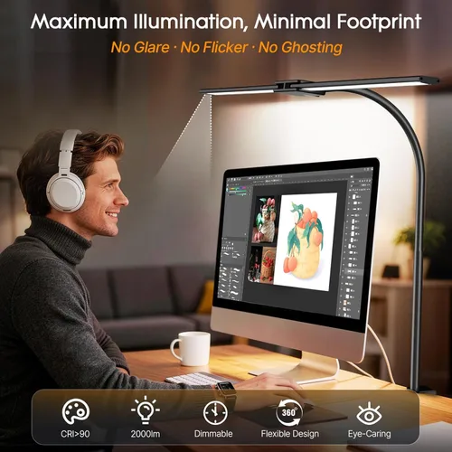 Miniatura 4 de Syrinx - Lámpara de escritorio LED para oficina en casa, lámpara de escritorio de arquitecto con abrazadera, control por gestos/cable, luz