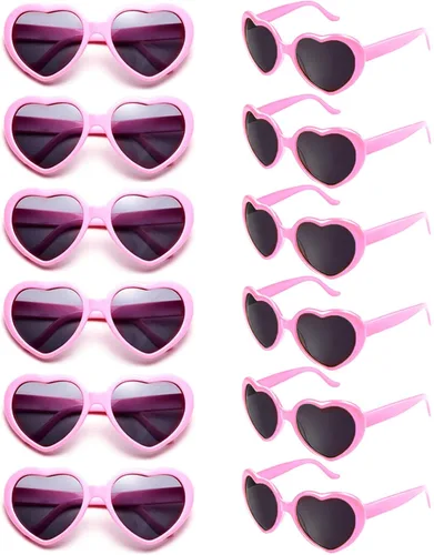 Paquete de 12 lentes de sol unisex con forma de corazón y colores neón