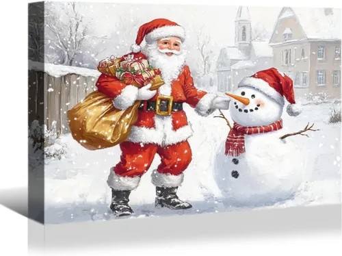 Miniatura 45 de Denozer - Arte de pared de muñeco de nieve de Navidad, impresiones artísticas sobre lienzo para dormitorio, sala de estar, decoración de pared