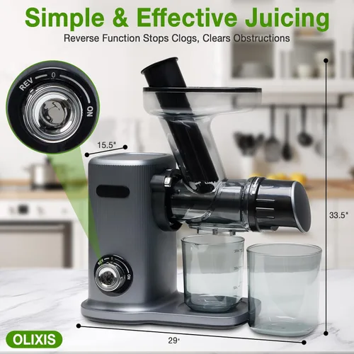 Miniatura 6 de OLIXIS Exprimidor de prensa en frío, máquinas exprimidoras de masticación lenta con canal de alimentación extra ancho, alto rendimiento de jugo