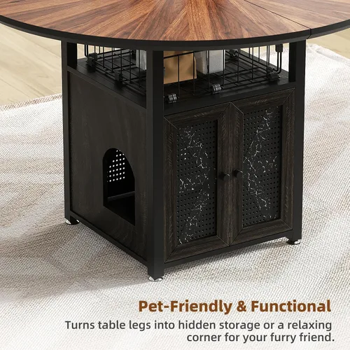 Miniatura 9 de Juego de mesa de comedor redonda de 47 pulgadas para 4-6 personas, juego de mesa de comedor grande de cocina estilo granja con sillas y estante