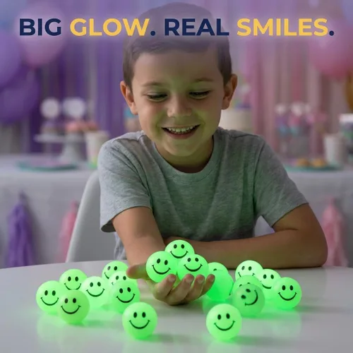 Miniatura 3 de Bedwina Bulk Bouncy Balls Glow in the Dark - (1inch / 27mm) Diameter, High Bouncing, Small Rubber Smile Face Bouncing Balls for Kids, Vending