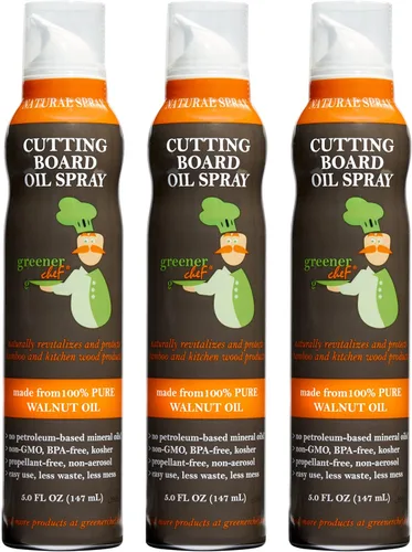 Miniatura 9 de GREENER CHEF Tabla de cortar de madera italiana de calidad alimentaria de alta calidad, aceite en aerosol y bloque de carnicero, 100% aceite de nuez