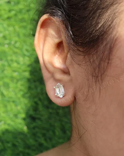 Miniatura 8 de Pendientes de diamante Herkimer crudo Aretes de diamante Herkimer de 4 puntas Joyas hechas a mano Plata de ley 925