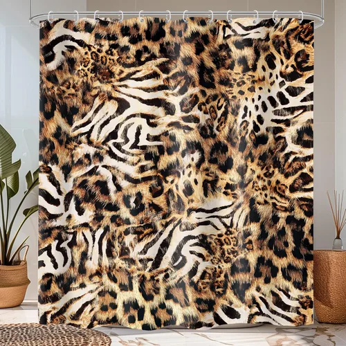 Miniatura 37 de Cortina de ducha con estampado de tigre, 60 pulgadas de ancho x 72 pulgadas de alto, safari salvaje, negro, marrón, potente pantera, piel de animal