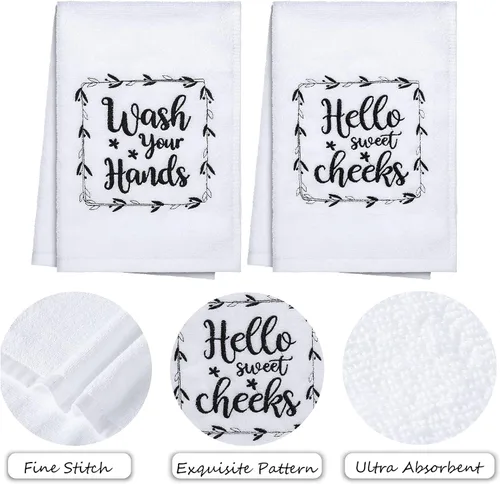 Miniatura 4 de Tatuo 2 toallas de mano divertidas con refranes "Wash Your Hands" para baño, rústicas, bonitas, toallas de cocina para el hogar, letrero decorativo