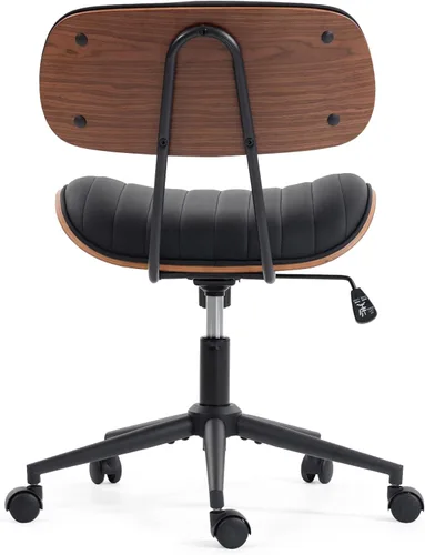 Miniatura 9 de Silla de oficina para el hogar Newnno con ruedas, silla de escritorio de altura ajustable de cuero giratoria, silla moderna sin brazos de nogal