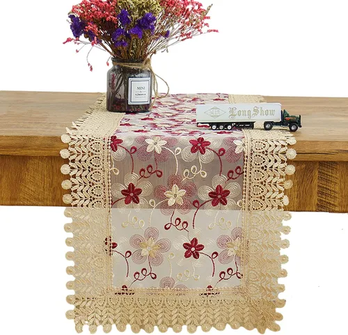 Miniatura 9 de Camino de mesa bordado de flores de encaje, rectangular, para bodas, fiestas, despedidas de soltera, comedor, decoración de mesa auxiliar, 16 x 48