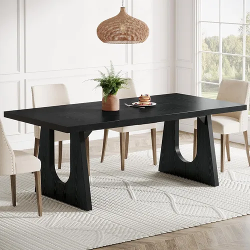 Tribesigns Mesa de comedor grande para 6-8 personas, mesa rectangular rústica de madera de 70.9 pulgadas con patas de madera negra, mesa de cocina