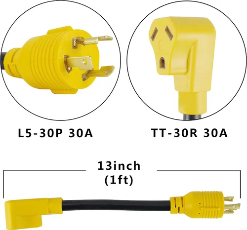 Miniatura 4 de Cable adaptador de generador RV de 3 clavijas, NEMA L5-30P a TT-30R, adaptador de generador a RV de 30 amperios y 125 V con cable SJTW 10/3 de 1