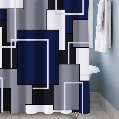 Miniatura 8 de Cortina de ducha azul marino, cortinas de ducha para baño, juegos de cortinas de ducha geométricas modernas de mediados de siglo, cortina de baño
