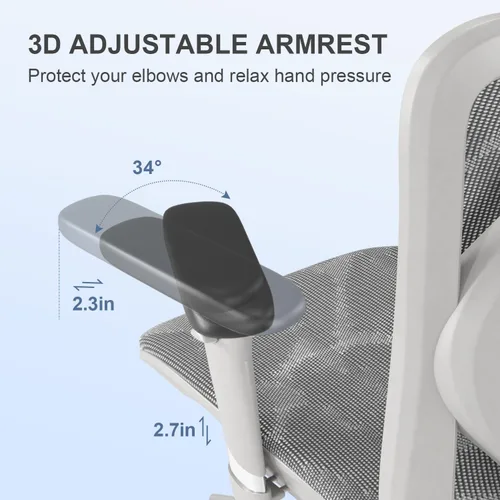 Miniatura 7 de SIHOO M57 Silla de oficina ergonómica de malla, silla de escritorio con respaldo alto para el hogar con reposabrazos 3D, soporte lumbar y Gris claro