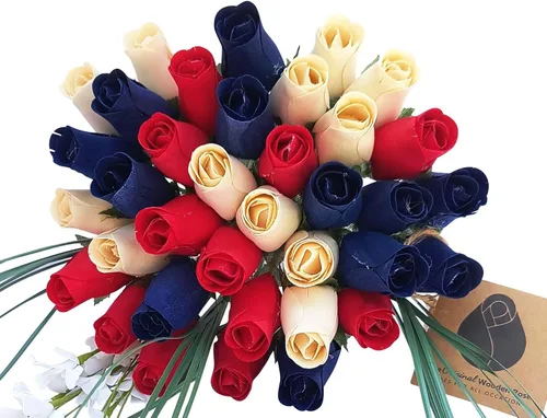 Miniatura 8 de Primitive Patriotic 2 Docenas Rojo con Puntas Negras, Blanco y Azul con Puntas Azul Oscuro Ramo