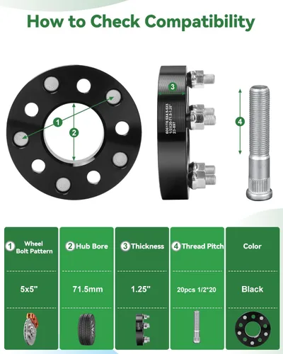 Miniatura 8 de Adaptadores de rueda 5x4.5 a 5x4.75, adaptador de rueda de 1 pulgada 5x114.3mm a 5x120.65mm con rosca de paso de 1/2-20 y orificio de buje de 73mm
