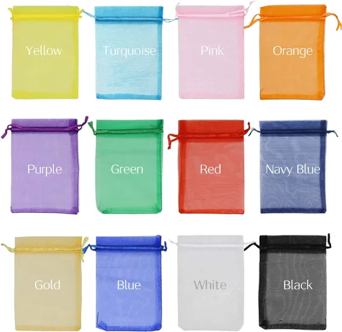 Jexila 120 bolsas de organza transparente de 5 x 7 pulgadas, bolsas de regalo con cordón de malla pequeñas para joyas, bodas, fiestas, baby shower,