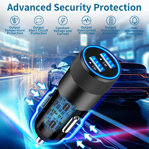Miniatura 6 de Cargador rápido para automóvil con certificación MFi de Apple, paquete de 2 unidades de 4.8 A, cargador USB dual de 4.8 A, cargador Carplay USB