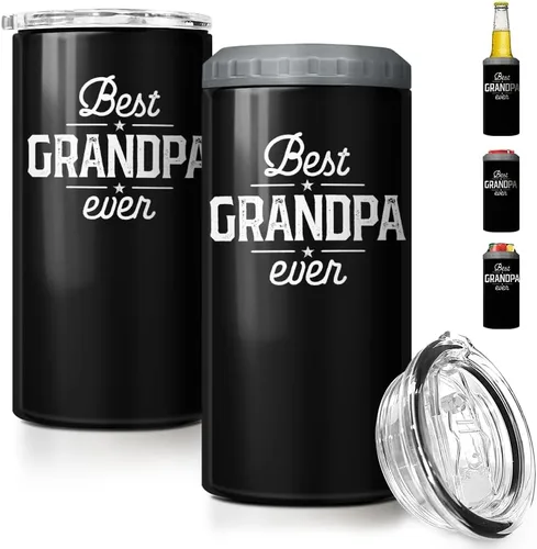 Miniatura 13 de SANDJEST Regalos para Papá Bonito de Bonus - Vaso de 12oz de la Hijastra, el Hijo - Diseño 4 en 1 Vaso de Papá Paso Aislante Enfriador de Latas