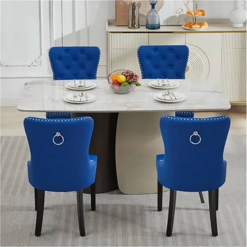 Miniatura 17 de adochr Juego de 2 sillas de comedor de terciopelo, sillas de comedor tapizadas acolchadas con anillo de tracción y patas de acero inoxidable, beige
