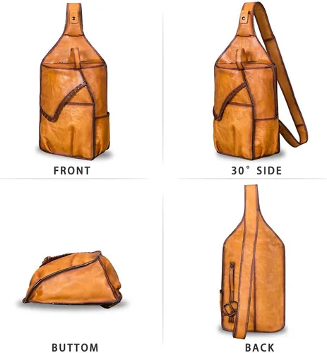 Miniatura 3 de Bolso bandolera de cuero genuino para hombres y mujeres vintage grande mochila bandolera bandolera bandolera bolsa de pecho para iPad
