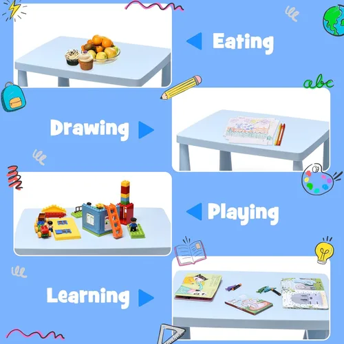 Miniatura 6 de HONEY JOY Juego de mesa y silla para niños, mesa de actividades de plástico para niños y 2 sillas para manualidades artísticas, mesa fácil