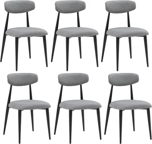 Miniatura 12 de JUSTONE Juego de 2 sillas de comedor grises, tapizadas con patas de metal negro, estilo moderno de mediados de siglo para comedor y cocina