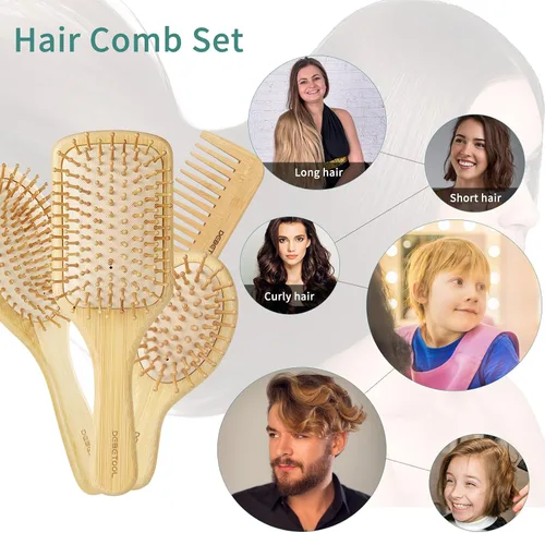 Miniatura 7 de DEBETOOL Juego de Cepillos de Cabello de Bambú, Peine de Paleta de Bambú de Madera Natural Desenredante para el Crecimiento del Cabello - Peine