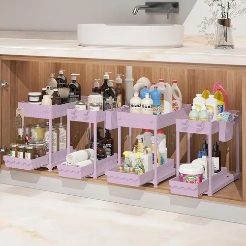 Miniatura 15 de Sevenblue Paquete de 4 organizadores para debajo del fregadero, organizadores de baño y almacenamiento, organizador de armario extraíble multiuso