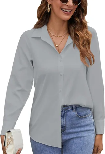 Camisas de manga larga con botones para mujer, blusas casuales con cuello sin arrugas, para el trabajo, la oficina